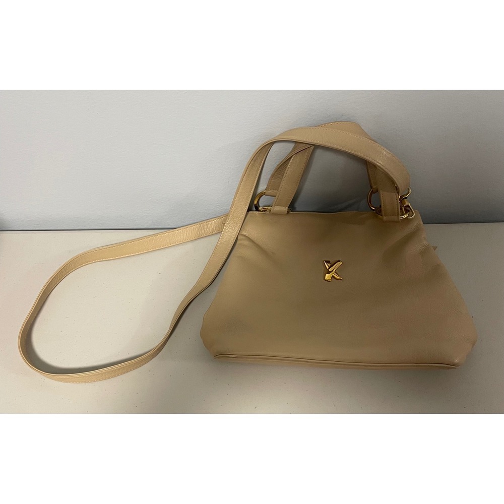 Paloma Picasso Beige Leather Crossbody Handbag Made in Italy Vintage Y2K